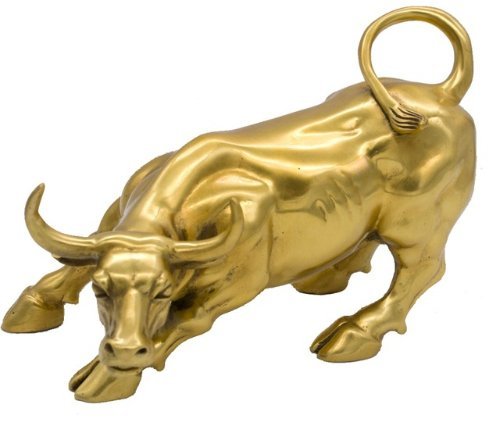 PnShop Golden Brass Bull Ox Gold Stock Market Bull Statue Feng Shui Wall Street Home Office Decor ZG0143 (19 cm X 13 cm X 13 cm)