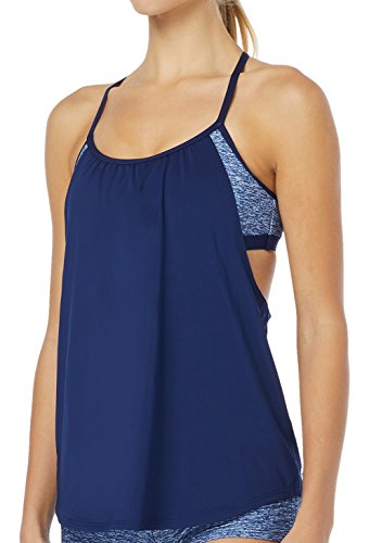 TYR Women’s Mantra Shea 2 in 1 Tank Swimming Top, Grey, Large