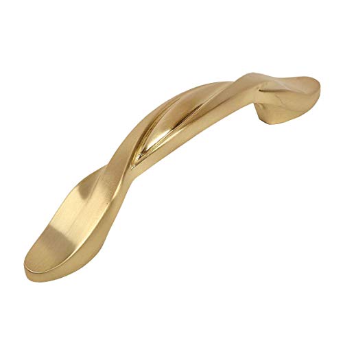Cosmas 25 Pack 9009BB Brushed Brass Twist Cabinet Hardware Handle Pull – 3″ Inch (76mm) Hole Centers