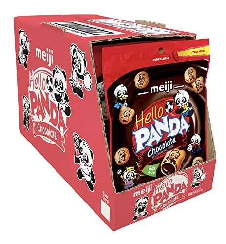 Meiji Hello Panda Cookies, Chocolate Crème Filled, Resealable Package – 7 oz, Pack of 6 – Bite Sized Cookies with Fun Panda Sports