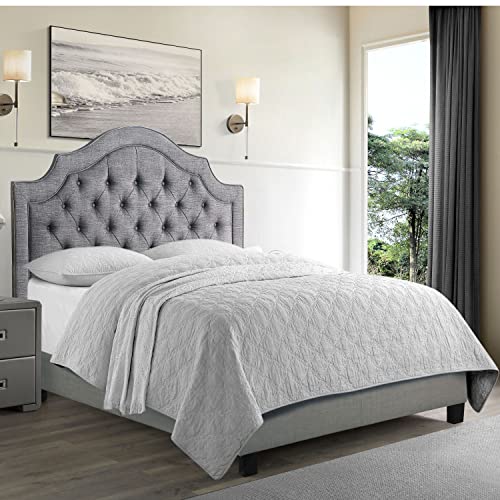 Rosevera Angelo Linen Upholstered Bed with Adjustable Headboard and Button Tufting, Twin, Gray