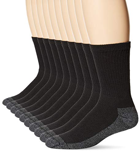 Fruit of the Loom Men’s 10 Pack Everyday Work Crew Socks, Black , Shoe Size: 12-16 (X-Large)