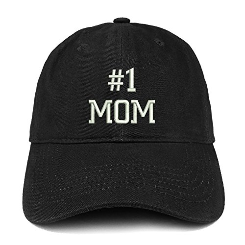 Trendy Apparel Shop Number 1 Mom Embroidered Low Profile Soft Cotton Baseball Cap – Black