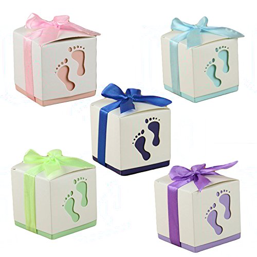 Floratek 50 PCS Baby Shower Favors Cute Baby Footprint Design Chocolate Packaging Box Candy Box Gift Box for Kids Birthday Baby Shower Guests Wedding Party Supplies