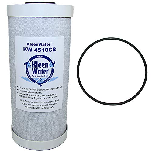 Carbon Filter, KleenWater KW4510CB Carbon Block Water Filter Cartridge, Compatible with 32-425-125-975, RFC-BB, WHEF-WHHPCBB, CBC-BB and EP-BB, Includes Replacement O-ring (1)