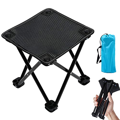 Mini Slacker Chair Folding Camping Stool Outdoor Travelchair Portable Stools Lightweight with Carry Bag, Support 220 lbs, Black