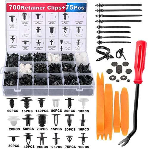 Uolor 775 Pcs Car Retainer Clips & Plastic Fasteners Kit with Fastener Remover, 19 Most Popular Sizes Auto Push Pin Rivets Set, Bumper Door Trim Panel Clips Assortment for GM Ford Toyota Honda Chrysle