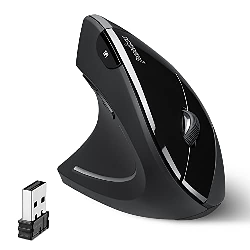 Perixx PERIMICE-713L, Wireless Ergonomic Left Handed Vertical Mouse, 6 Buttons Design, 3 Level DPI, Black