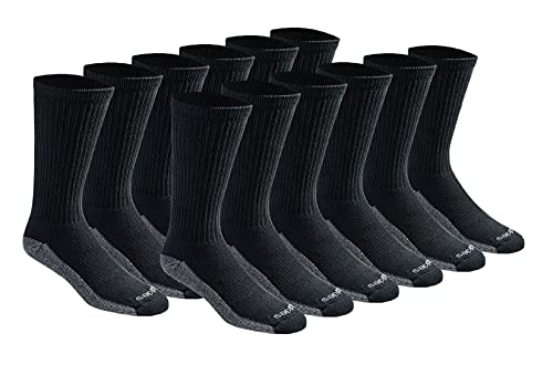 Dickies Men’s Dri-tech Moisture Control Crew Socks Multipack, Black (12 Pairs), Shoe Size: 6-12