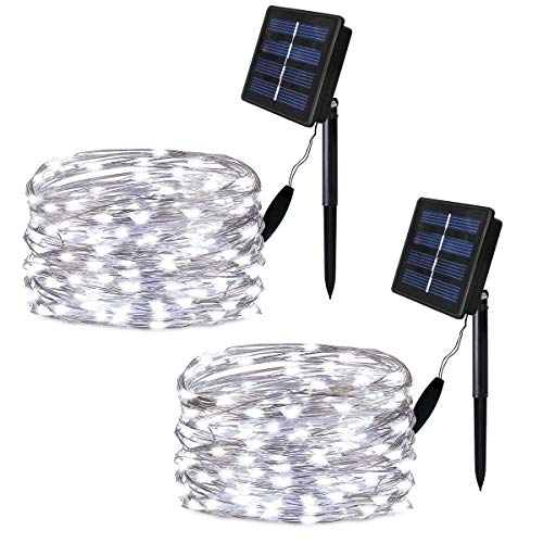 SOLARMKS Solar String Lights, 2 Pack 100 LED Solar Fairy Lights Waterproof Outdoor String Lights 33ft Copper Wire Lights for Patio Lawn Garden Gate Yard Party Wedding Christmas Decoration,Cool White