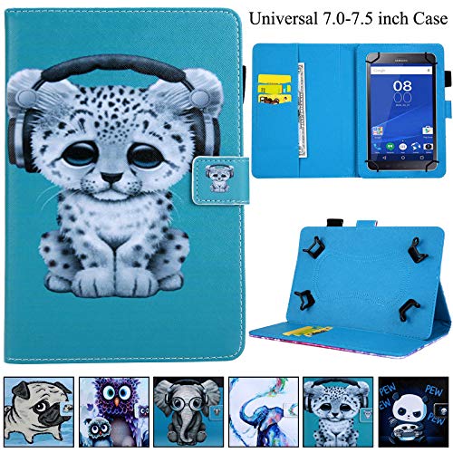 Universal Case for 7.0 Inch Tablet, Artyond Multi-Angle Viewing Stand with Card Slots Case for 6.8 inch Kindle Paperwhite 2021/Kindle Fire 7 2015-2022/Fire HDX7 and More 7 inch Tablet, Snow Leopard