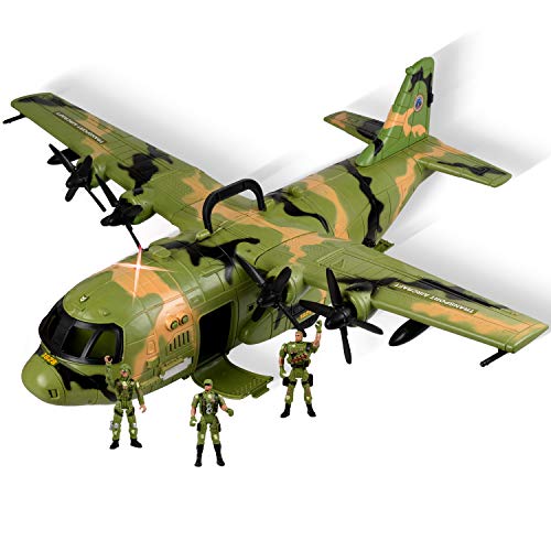 WolVolk Giant C130 Bomber Military Combat Fighter Airforce Airplane Toy with Lights and Army Sounds for Kids, with Mini Soldiers