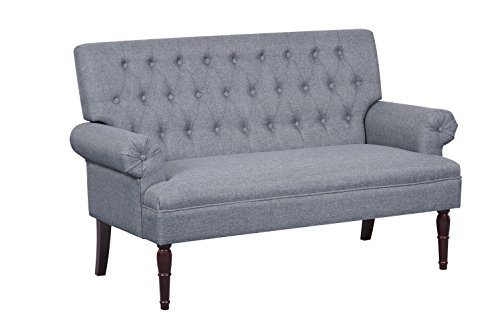 Container Furniture Direct Maguire Linen Upholstered Contemporary Classic Tufted Loveseat, Light Grey