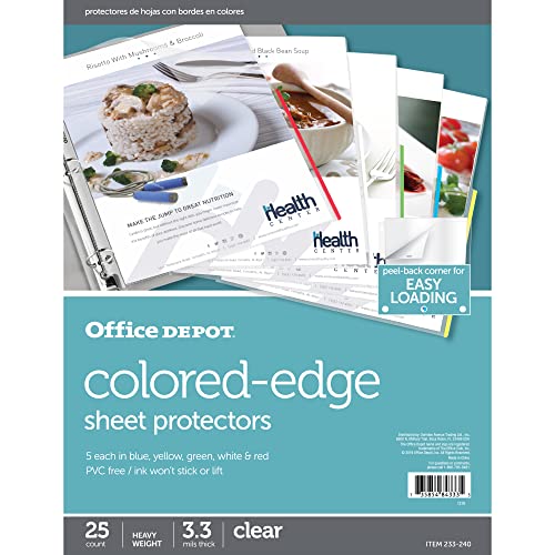 Office Depot Top-Loading Sheet Protectors, Heavyweight, Clear, Color Edges, Pack Of 25, 233240