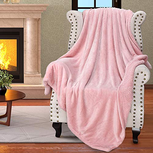 Catalonia Pink Sherpa Throws Blanket for Girls, Super Soft Comfy Fuzzy Micro Plush Fleece Snuggle Blanket for Sofa Couch TV Bed Reversible Match Color All Seasons, 50″x60″, Tone to Tone