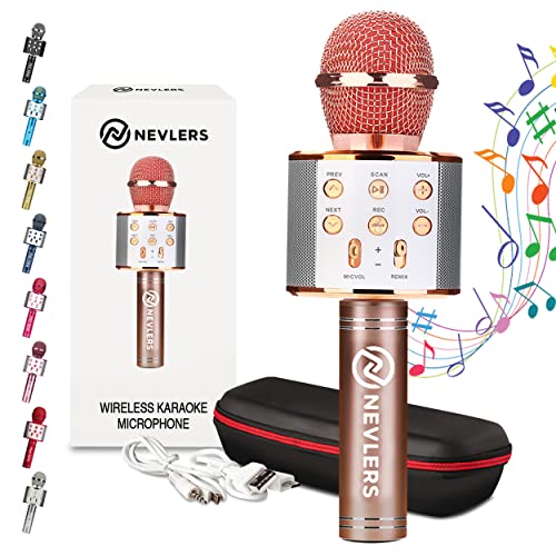 Nevlers Rose Bluetooth Karaoke Microphone for Kids with Built in Bluetooth Speaker| Wireless Microphone Karaoke Compatible with iPhone & Android| Bluetooth Microphone Wireless | All-in-One Karaoke Mic