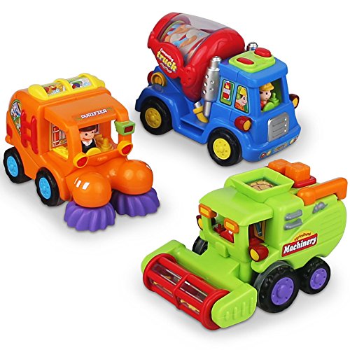 Push and Go Friction Powered Car Toys for Boys – Construction Vehicles Toys for Boys and Toddlers (Street Sweeper Truck, Cement Mixer Truck, Harvester Toy Truck) by Ciftoys