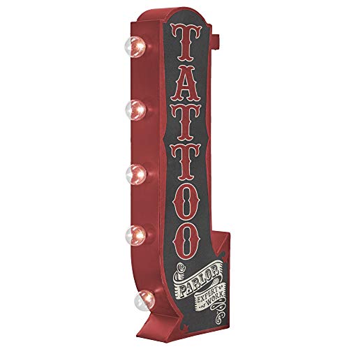 Tattoo Parlor Arrow Metal Marquee Sign With Large Led Lights, Red & Black, Double Sided, and 3 Dimensional, Wall Decor That Displays Off The Wall In The Home, Bar, Business, Garage, or Man Cave