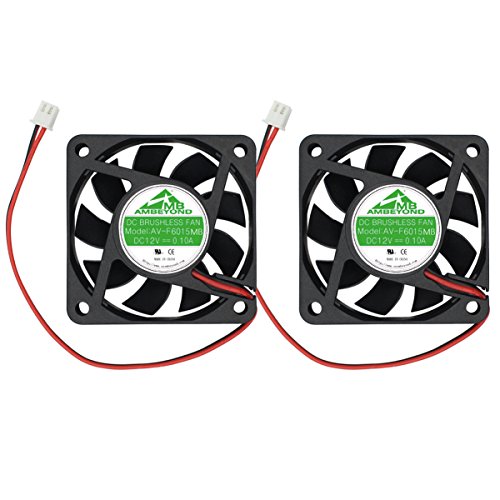 2-Pack 60mm by 60mm by 15mm 6015 12V DC 0.10A Dual Ball Bearing Brushless Cooling Fan 2pin