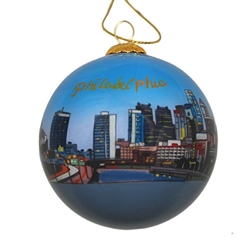 Hand Painted Glass Christmas Ornament – Philadelphia, Pennsylvania Skyline Night