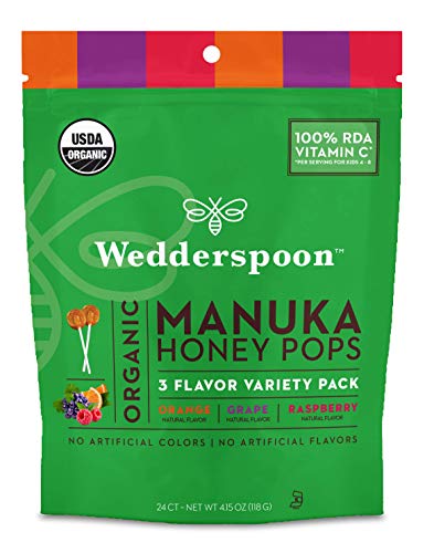 Wedderspoon Organic Manuka Honey Lollipops, Variety Pack, 24 Count (Pack of 1)| Genuine Manuka Honey + Vitamin C| No Artificial Flavors or Dye| Feel Better Lollipop for Kids & Grown-ups