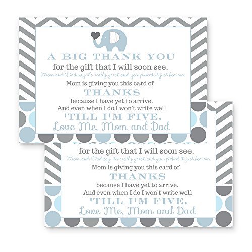 Paper Clever Party Blue Elephant Baby Shower Thank You Postcards (15 Pack) Boys Notecards Only – Eco-friendly – Postal Note with Message from Newborn – Cute Jungle Animal – Printed Size 4×6