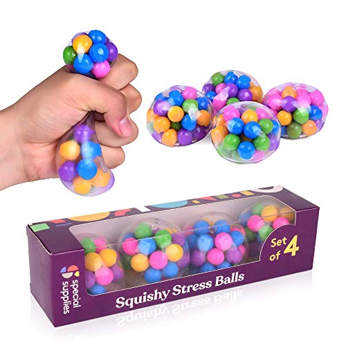 Special Supplies Squish Stress Balls (4-Pack) Squeeze, Color Sensory Toy – Relieve Tension, Stress – Home Travel and Office Use – Fun for Kids and Adults