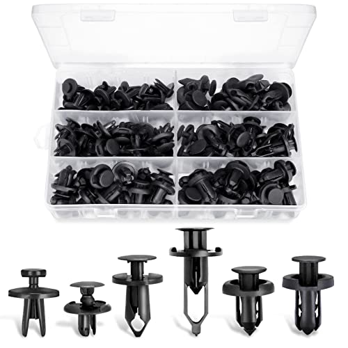Ginsco 102pcs 6.3mm 8mm 9mm 10mm Bumper Push Fasteners Rivet Clips Expansion Screws Replacement Kit