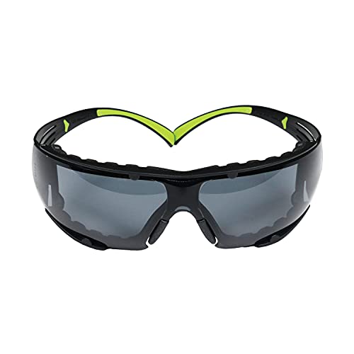 3M Safety Glasses, SecureFit, ANSI Z87, Anti-Fog Anti-Scratch Gray Lens, Green/Black Frame, Removable Foam Gasket, Flexible Temples
