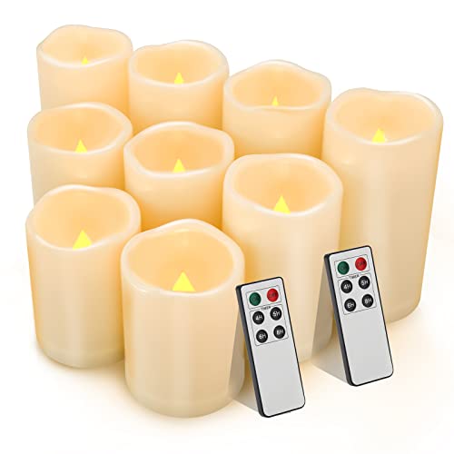 Comenzar Battery Operated Candle LED Flameless Candles Remote Control Candles Outdoor LED Candles with Timer,Outdoor Waterproof Candles(D: 3″ x H: 4″ 5″ 6″) Flameless Pillar Candles Set of 9