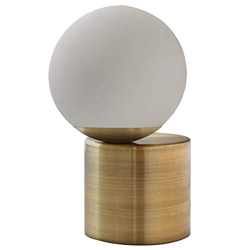 Amazon Brand – Rivet Modern Glass Globe Living Room Table Desk Lamp With LED Light Bulb – 7 x 10 Inches, Brass Finish