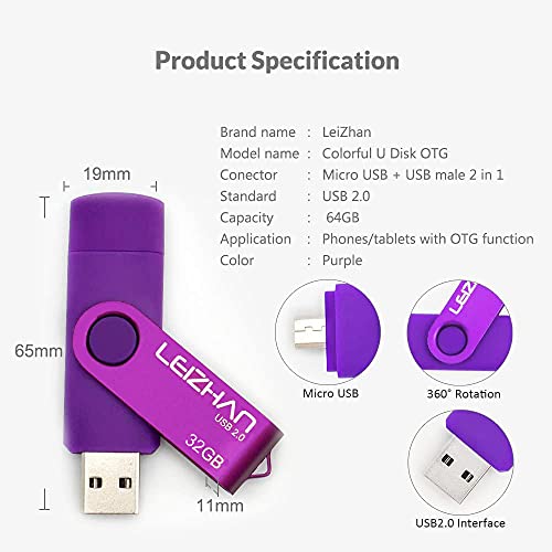 leizhan Micro USB Flash Drive 32GB OTG Memory Stick Thumb Drive Gift Compatible for Android Smart Phone, Jump Drive Pendrive for PCs (Purple) | The Storepaperoomates Retail Market - Fast Affordable Shopping