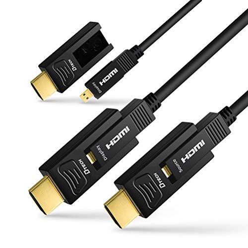 DTech Fiber Optic HDMI Cable 50 Feet Ultra HD 4K 60Hz 444 Chroma Subsampling 18Gbps High Speed with Dual Micro HDMI and Standard HDMI Connector