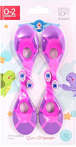 Farber Baby | Toddler Toothbrush (4 Pack) – Extra Soft Bristles, BPA Free, Soothing Teething Nub Ring Handle, 0-2 Years (Purple)