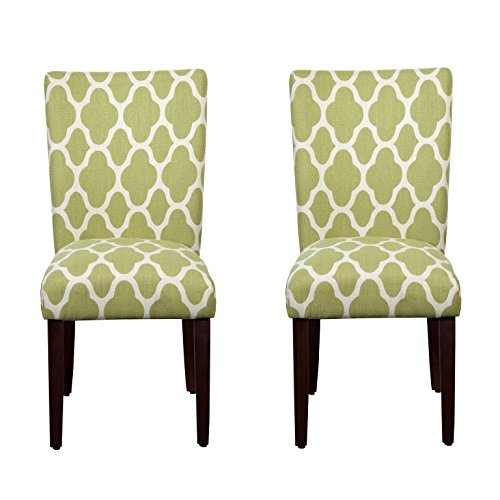 HomePop Parsons Classic Upholstered Accent Dining Chair, Set of 2, Green and Cream Geometric