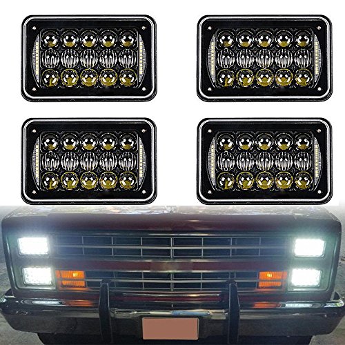 DOT Approved 60w 4×6 inch LED Headlights Rectangular Replacement H4651 H4652 H4656 H4666 H6545 with DRL Compatible with Peterbil Kenworth Freightinger Ford Probe Chevrolet Trucks (black,4pcs)