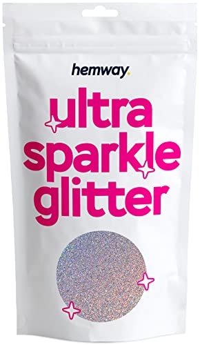 Hemway Premium Ultra Sparkle Glitter Multi Purpose Metallic Flake for Nail Art, Cosmetic Graded, Makeup, Festival, Party, Hair, Body and Eyes 100g / 3.5oz – Silver Holographic