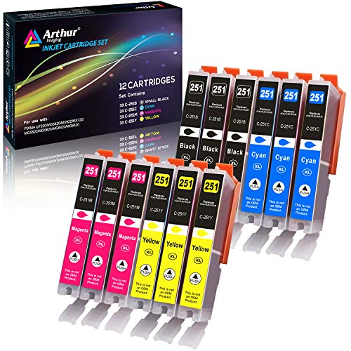 Arthur Imaging Compatible Ink Cartridge Replacement for Canon CLI251XL for use with PIXMA MX922 MG5520 (3 Black, 3 Cyan, 3 Yellow, 3 Magenta, 12-Pack) – CLI251(12)