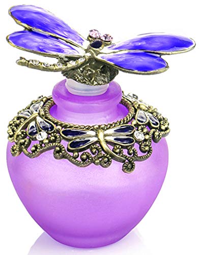 YU FENG 40ml Fancy Purple Dragonfly Empty Refillable Glass Perfume Bottle,Retro Frosted Butterfly Lid Perfume Bottle