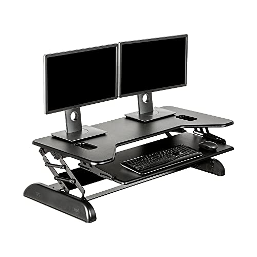 Vari – VariDesk Cube Plus 40 – Two-Tier Cubicle Standing Desk Converter for Dual Monitors – 9 Height Adjustable Settings with Spring-Assisted Lift and Dual Handles – Fully Assembled, Black