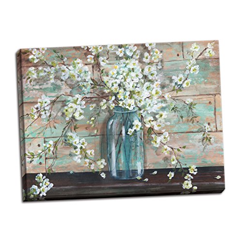 Gango Home Decor Beautiful Watercolor-Style Blossoms in A Mason Jar Floral Print by TRE Sorelle Studios; One 20x16in Stretched Canvas