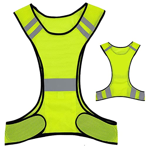 AUOON Reflective Night Running Vest with Adjustable Strap & Breathable Holes, Ultrathin Lightweight Safety Vest with 360° High Visibility for Running, Jogging, Cycling, Hiking, Walking, Yellow
