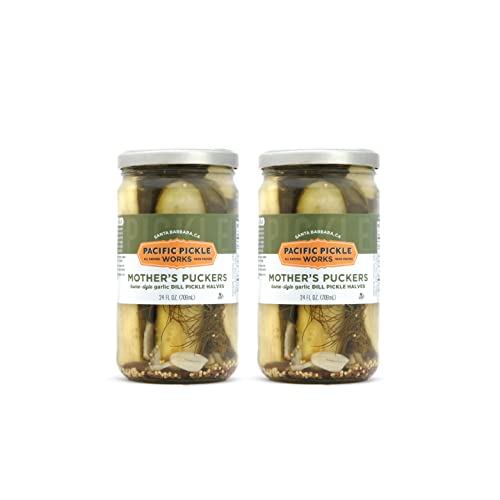 Mother’s Puckers – Classic Home-Style Garlic Dill Pickles – Crisp, Crunchy Gourmet Pickle Halves – non-GMO, Kosher, Sugar-Free, Gluten-Free 24oz Jar (2-pack)