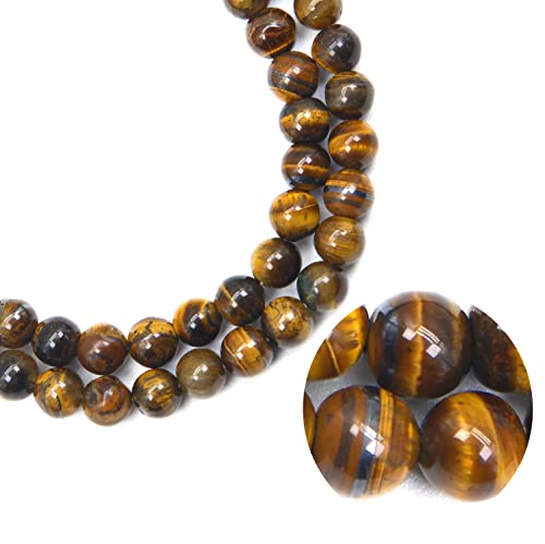 Qiwan 45PCS 8mm Natural Yellow Tiger Eye Gemtone Jewellery String, Round Loose Beads for DIY Jewelry Making, 1 String/15 Inches