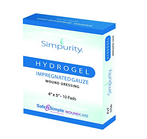Simpurity HydroGel Impregnated Gauze Wound Dressing, 4” x 5”, Box of 10 – Hydrogel Sheet Dressing