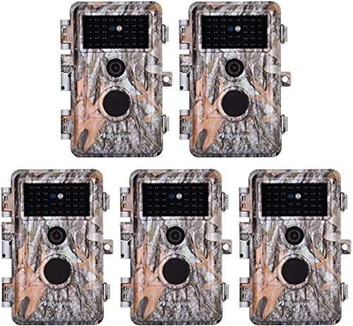 5-Pack HD Game & Deer Trail Cameras 24MP Photo 1296P MP4 Video Night Vision Motion Activated Waterproof No Glow for Outdoor Wildlife Hunting, Backyard Security, Animal Observation, Photo & Video Model