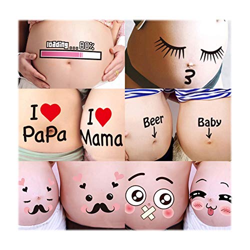 Creation Core Funny Facial Expressions Stickers Pregnancy Baby Bump Belly Stickers Maternity Pregnant Woman Photography Props (10 Sheets)