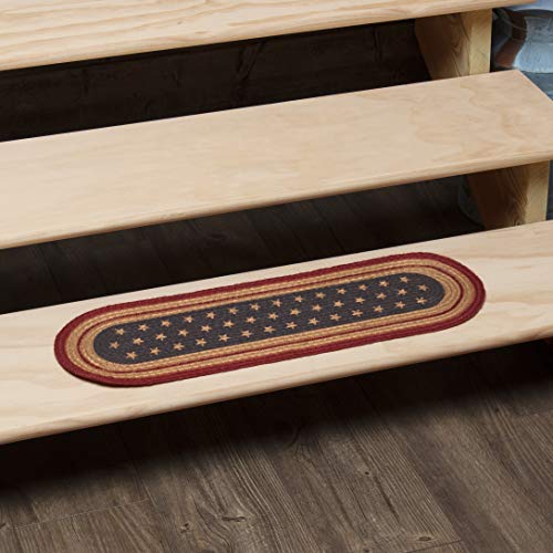 VHC Brands Seasonal Flooring-Liberty Stars Flag Oval Jute Stair Tread, 8.5×27, Americana Red