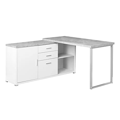 Monarch Specialties Computer Desk – 60″L White / Cement-Look Left/Right Face