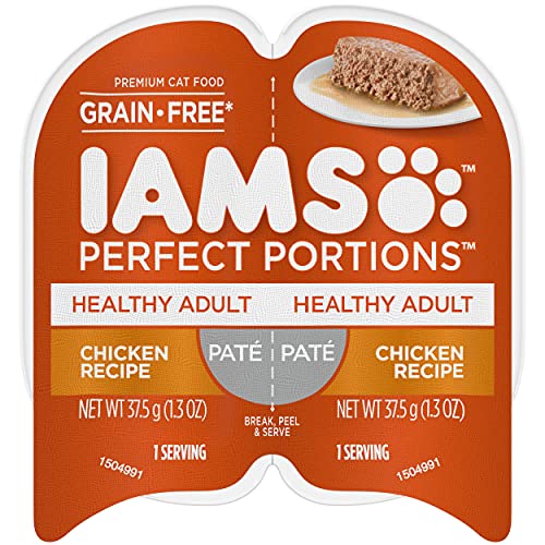 IAMS PERFECT PORTIONS Healthy Adult Grain Free* Wet Cat Food Paté, Chicken Recipe, (Pack of24) 2.6 oz. Easy Peel Twin-Pack Trays